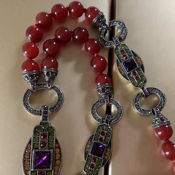 Heidi Daus Semiprecious Carnelian Y-Not Crystal Beaded Long Necklace Red OS - Picture 13 of 15